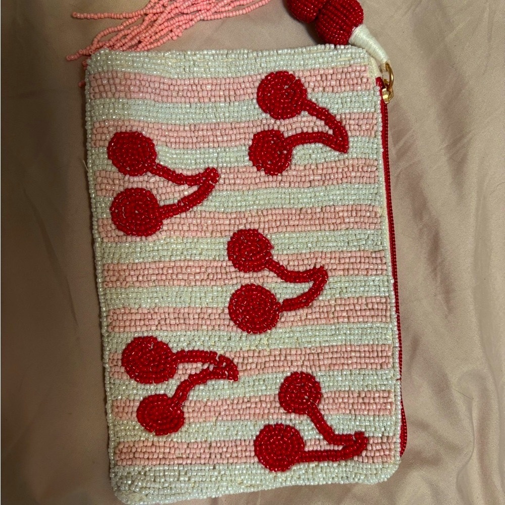 Cherry Beaded Clutch - Red and Pink